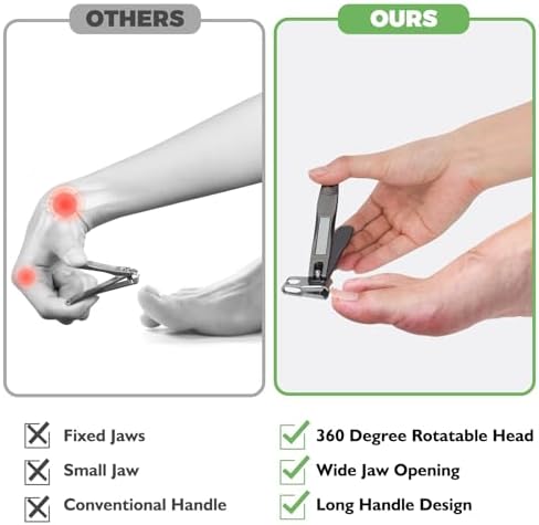 Toenail Clippers for Seniors Thick Toenails, Angled Head Large Toe Nail Clippers for Thick Nails for Men, Heavy Duty Ingrown Toenail Clippers with Wide Jaw, 360° Rotating Nail Clipper with Long Hande
