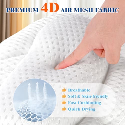 Bath Pillows for Tub, Afitton Luxury Bath Pillow Bathtub Pillow Headrest Neck and Back Support - with 4D Air Mesh Fabric & 6 Powerful Suction Cups, Ergonomic Bath Accessories Spa Gifts for Women Men