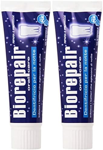 Biorepair: "Dentifricio per la Notte" (Intensive Night Repair) Toothpaste with microRepair * 2.5 Fluid Ounce (75ml) Tube (Pack of 2) * [ Italian Import ]