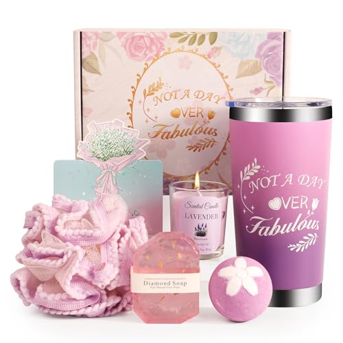 Birthday Gift for Women, Spa Basket Sets, Get Well Gifts, Self Care Gifts for Best Friends Sister Mom (purple cup)