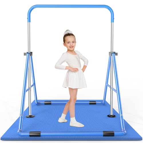 Safly Fun Expandable Gymnastics Bars Junior Training Bar Gymnastic Folding Horizontal Bars with mat for Kids(Blue+Mat)