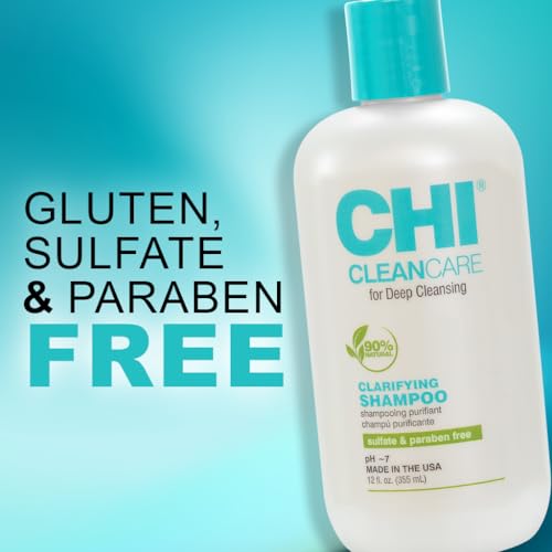 CHI CleanCare Clarifying Shampoo, Deeply Cleanses Hair & Scalp, Removes Build Up & Restores Moisture To Hair, Sulfate, Paraben, & Cruelty-Free, 12 Oz