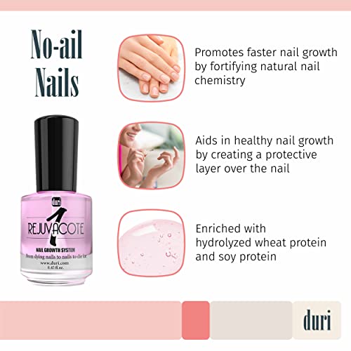 duri Rejuvacote 1 Nail Growth System - Maximum Strength | Nail Strengthener for Damaged Nails from Gel, Acrylic Manicure | Grow Long Natural Fingernails Fast - 0.45 fl. oz.