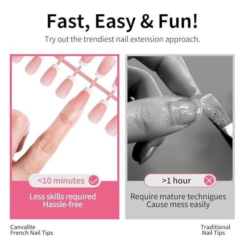 Canvalite Soft Gel French Tip Nails, 180 Pcs Extra Short Press on Nails for Women Flexible Pre-Painted White French Tip Gel Nails Nail Tips No File Need DIY Manicure Gifts for Women, Glue Not Included