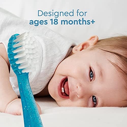 RADIUS Children's Toothbrush, Totz Brush, Extra Soft Bristles, Blue/Green/Yellow, BPA Free & ADA Accepted, Designed for Delicate Teeth & Gums for Children 18 Months & Up, Pack of 3