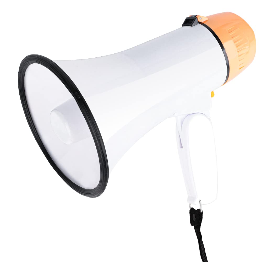 MyMealivos Portable Megaphone Bullhorn 20 Watt Power Megaphone Speaker Voice and Siren/Alarm Modes with Volume Control and Strap (White&Orange)