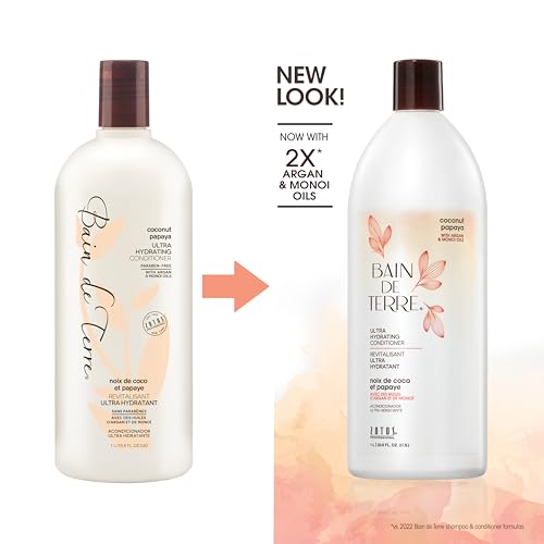 Bain de Terre Coconut Papaya Ultra Hydrating Conditioner, Moisture Quench for Dry, Damaged Hair, with Argan & Monoi Oils, Paraben-Free, Color-Safe, Vegan