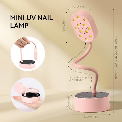 AORAEM UV Nail Lamp, Gooseneck Mini U V Light for Gel Nails, 36W Rechargeable LED Flash Cure Lamps with 4 Timers & Auto Sensor, Quick Dry Professional Nail Dryer for Salon Home DIY Use, Pink