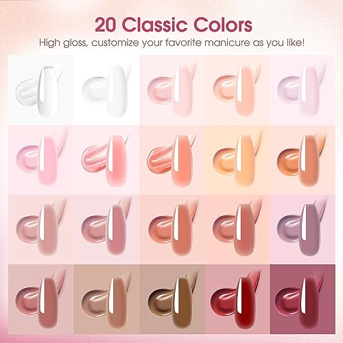 ROSALIND Poly Nail Gel Kit -20 Colors + 72Nail Art Accessories Kit, Nude Clear Poly Nail Gel Nail Kit Starter Kit with Big U V Lamp Slip Solution for Pink Nail Extensions Gel Dual Forms Nail Brush