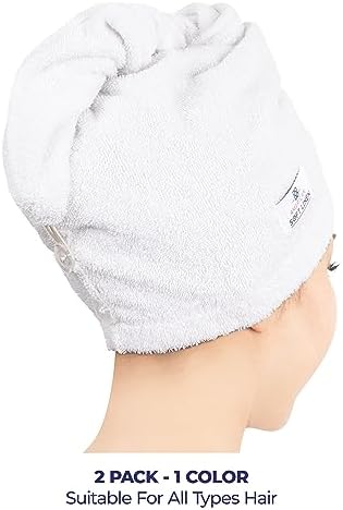 American Soft Linen 100% Cotton Hair Towels for Women, Head Towel Cap, Cotton Hair Turban Towel Wrap for Long Curly Anti Frizz Hair, Soft and Absorbent Cotton Hair Towels 2 Pack, White