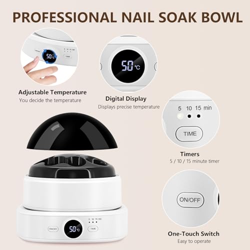 Adjustable Temperature Electric Nail Soaking Bowl, Electric Soak off Gel Polish Remover Machine Removes Nail Polish, Dip Powder, Acrylic, Press on Nails for Salon Home Use