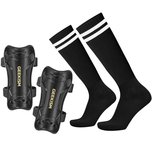 Geekism Soccer Shin Guards for Youth Kids Toddler, Protective Soccer Shin Pads & Socks Equipment - Football Gear for 3 5 4-6 7-9 10-12 Years Old Children Teens Boys Girls (Black, Small)