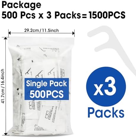 1500 Count Individually Wrapped Floss Picks, Dental Floss Picks Toothpicks Flossers for Adults, Ideal Travel Flossers for Deep Cleaning