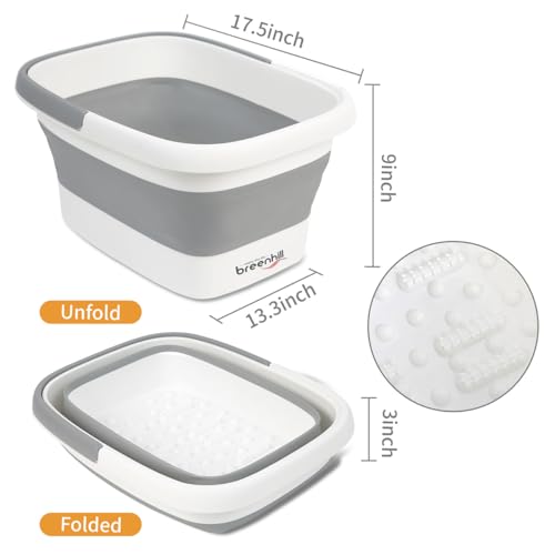 2 Pack Foldable Foot Bath Basin, Collapsible Foot Soak Tub, Multifunction Plastic Basin with Handles,Foot Tub for Soaking Feet,Grey