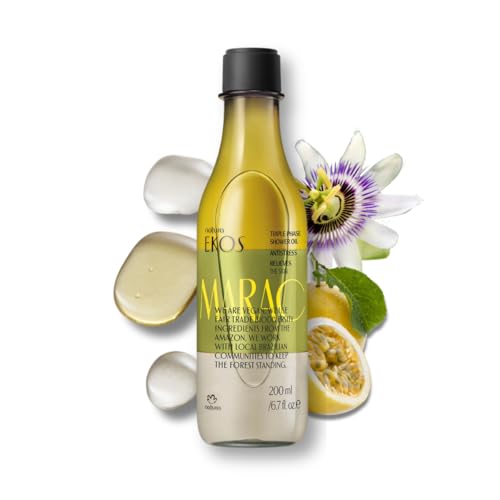 NATURA - Ekos Maracujá Triple Phase Shower Oil - Calming In-Shower or Bath Oil - Scented - Skin Moisturizer - Vegan Skin Care - Brazilian Beauty Secrets - Self Care - 6.7 fl oz (200ml)