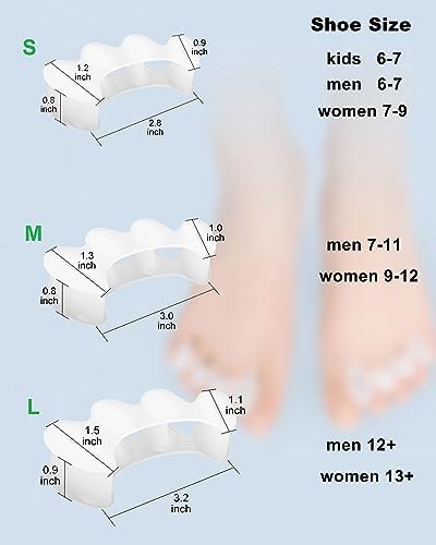 2Pairs Toe Separators Toe Spacers for Women Men to Correct Bunion, Relieve Feet Pain, Foot Alignment, Toe Straighteners for Hammertoes, Plantar Fasciitis (M, Women Shoe Size 9-12.5, Men: 7-11)