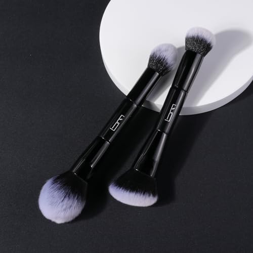 2Pcs Duo End Makeup Brushes, Foundation, Powder, Contour, Concealer, eye makeup Brush, Double-ended Multi-functional Synthetic Cosmetic Tools Makeup Brushes(Black)