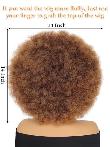 Afro Wig 14Inch Afro Wigs for Black Women 70s Mixed Brown Afro Kinky Curly Wig Bouncy Huge Fluffy Puff Wigs Synthetic Hair for Cosplay Daily and Party (Mixed Brown)
