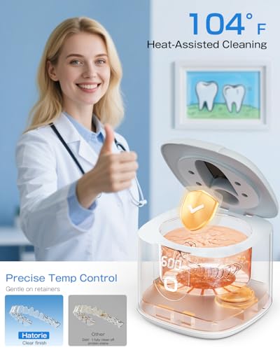 2025 Enhanced Ultrasonic Retainer Cleaner, 2X Efficiency, 45kHz Dentures Cleaner Machine with UV Lights&4 Clean Modes, Dental Cleaning Pod for Aligner, Nightguard, Mouth Guards, Jewelry, Rings, etc