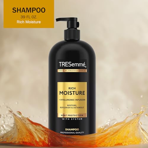 TRESemmé Shampoo & Conditioner Set Rich Moisture with Hyaluronic Infusion - Hair Care to Restore, Softness, Replenish Moisture & detangle - 39 oz. ea with Pump