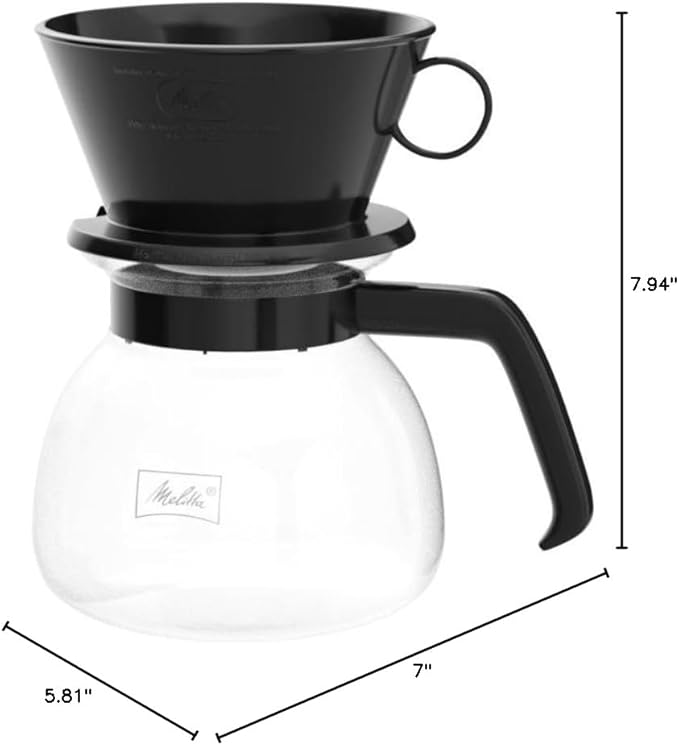 Melitta Pour-Over Coffee Brewer W/ Glass Carafe, Holds 6 - 6 Oz Cups, Black