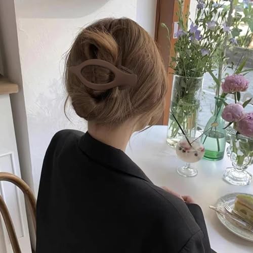 Flat Hair Clips for Women - 3Pcs French Concord Large Claw Clips for Thin Thick Hair - Matte Neutral Jaw Clamps Accessories in Brown Black