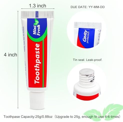 100pcs Travel Size Toothpaste Bulk - 0.88oz/25g Mint Mini Disposable Toothpaste for Hotel, Guests, Homeless, Charity