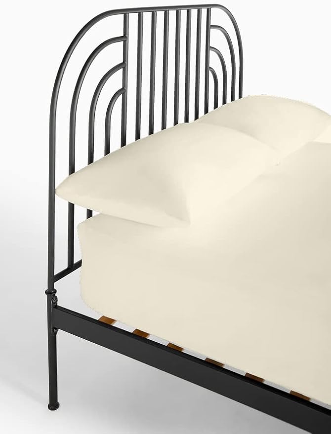 NON Sticky cotton 4 PC Cot Size Sheets Set 32x75,100% Fitted Cot Sheet- Perfect Narrow Twin/Rv Bunk/Camping Cot/Guest Bed Replacement,Sheets Cot Bunk Bed-Fits Upto 4-8'' Deep Mattress- Ivory Solid