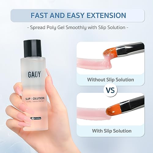 GAOY Slip Solution Kit for Poly Gel Nails, 145ml Nail Extension Gel Liquid Solution, Anti-stick Gel Solution with Brush and Dual Forms for Nail Art DIY