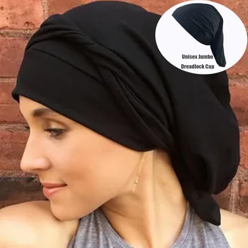 4 Pieces Unisex Jumbo Dreadlock Cap, Black Elastic Long Hair Bonnet Dreads Caps for Men Women, Loc Head Wraps Cap Hair Sleeve Full Cover Accessories, for Sleeping & Shower, 19 x 10 Inch