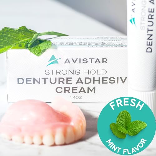 Extra Strong Denture Adhesive Cream, 12 Hour Hold Dental Glue, Waterproof, Zinc & Fluoride Free, Easy Apply Nozzle, Seals Food Out for Comfort, Mint Flavor (2 Pack, 2.8 Fl Oz)