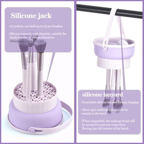 31pcs Makeup Brushes Purple And Makeup Sponges And With Tools Combination Wooden Make up Brushes For Girls Silicone Makeup Brush Cleaner Bowl Professional Makeup Brush Sets For Women(Purple 31pcs)