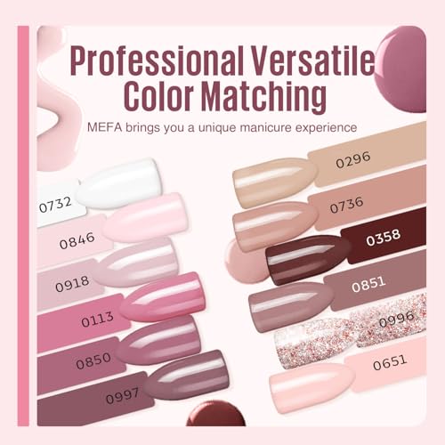 MEFA 19 Pcs Gel Nail Polish Kit with U V Light, 12 Colors All Seasons Nude Milky White Soak Off Gel Polish Nail Set with Base Top Coat Essential Manicure Tools Beginners Salon Nails DIY Art