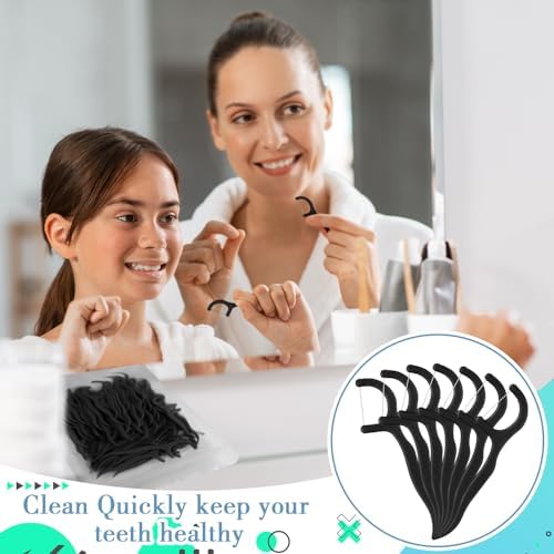 Baderke 600 Count Floss Picks Bulk Dental Flossers Picks for Adults Non Breakable Tooth Picks Flossers Teeth Cleaning Dental for Family Pack Travel(Black)