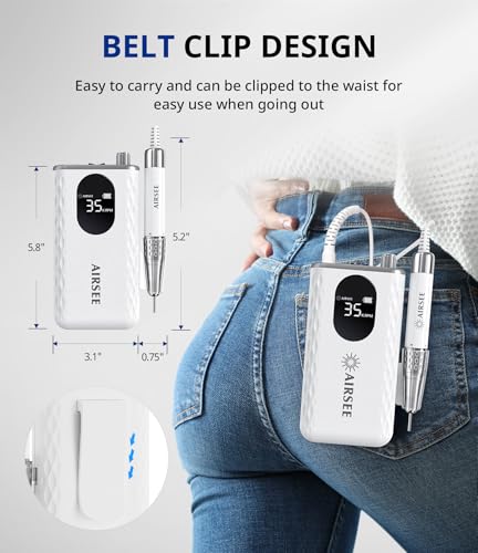 AIRSEE Updated Professional Nail Drill,Rechargeable Cordless Efile Machine for Acrylic Extension Gel Dip Powder Powerful Portable Efile 56 Sanding Bands 7 Bits,Low Noise Low Heat,G7 White