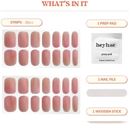 Semi Cured Gel Nail Strips | No LED Lamp Needed | Solid, Pink, Spring | Easy Apply & Remove, Salon Quality | Includes 28 Strips, 1 Prep Pads, Nail File & Wooden Stick - Hey, Summer Sweetheart