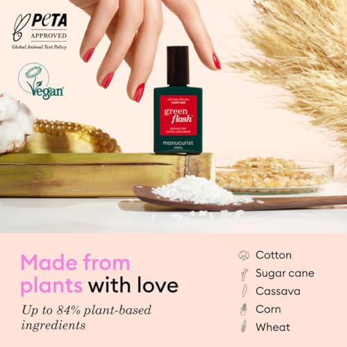 Manucurist - New Green Flash Slim Gel Nail Polish Kit - 36W LED Nail Lamp with Base Coat + Top Coat + 2 Colors: Poppy Red Polish & Pale Pink Hortencia + Gel Nail Lamp + Polish Remover + Nail Clipsel