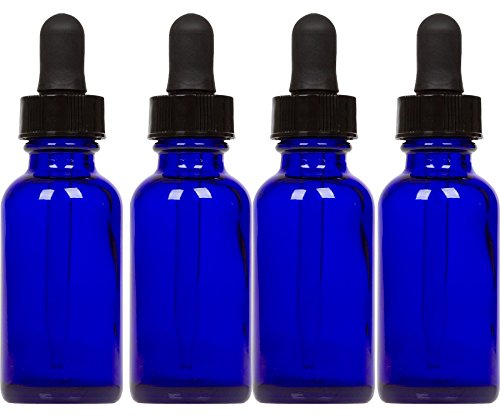 Earthborn Elements Cobalt Glass Bottles with Eye Droppers (1 oz, 4 pk) For Essential Oils, Colognes & Perfumes
