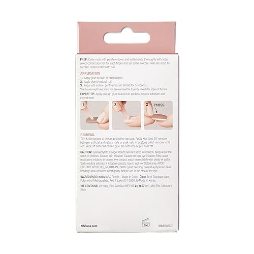 KISS Bare But Better TruNude Fake Nails Nude Nail Shades Manicure Set, 'Nude Nude', 28 Chip Proof, Smudge Proof Glue-On Nails