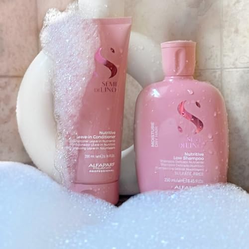 Alfaparf Milano Semi di Lino Moisture Nutritive Shampoo and Conditioner Set for Dry Hair - Sulfate Free Moisturizing Shampoo and Conditioner - Safe on Color Treated Hair - Adds Shine and Softness