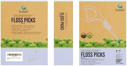 Natural Dental Floss Picks (300 Count) - Kraft Paper Box Packaging, Plant Based, PETA Approved Vegan, Eco Friendly, Sustainable Dental Flossers - Twin Floss (Mint)