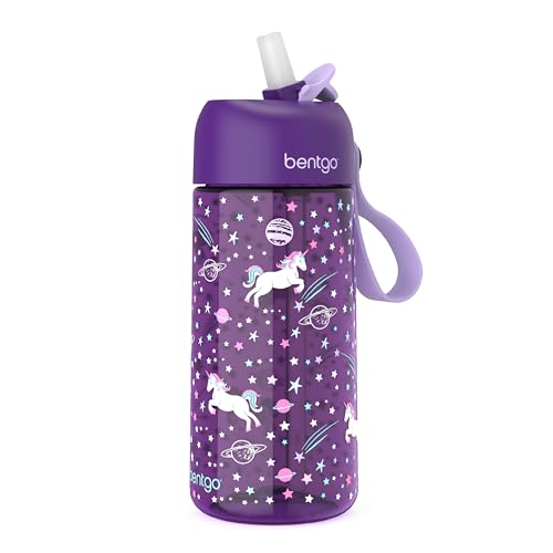 Bentgo Kids Water Bottle - Leak-Proof, Durable Tritan™, BPA-Free 15 oz. Cup for Kids/Toddlers Ages 3+ - Flip-Up Straw & Dishwasher Safe for School, Sports, Daycare & Camp (Unicorn)