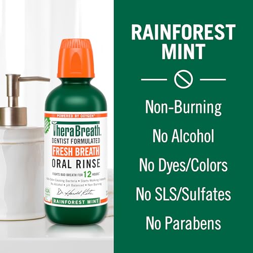 TheraBreath Fresh Breath Mouthwash, Rainforest Mint, Alcohol-Free, 16 Fl Oz (2-Pack)