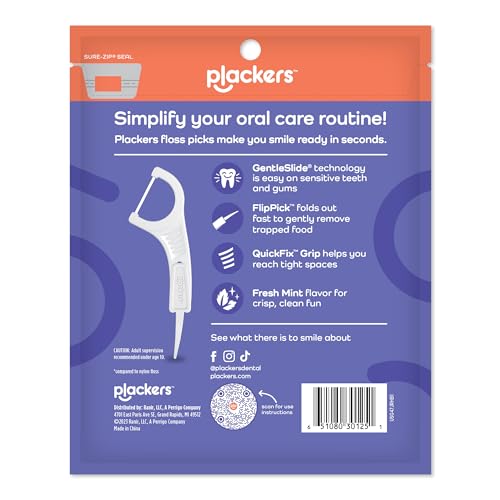 Plackers Gentle Line Floss Picks, Fresh Mint Flavor, Fold-Out FlipPick, QuickFix Grip, Easy Storage with Sure-Zip Seal, 150 Count