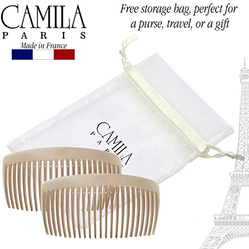 Camila Paris CP2912 French Side Combs Large Curved, Nude French Twist Hair Combs Decorative, Strong Hold Hair Clips for Women Bun Chignon Up-Do, No Slip Styling Girls Hair Accessories, Made in France