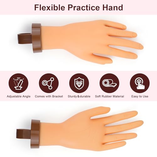 LIONVISON Practice Hand for Acrylic Nails: Flexible Mannequin Hand Model for Nails, Rubber Fake Training Manicure Hands with 240Pcs Ballerina Nail Tips