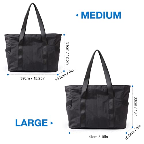 BAGSMART Tote Bag for Women with Zipper, Laptop Gym Tote with Compartments, Work Tote Nurse Dance Yoga Bag for Travel(Black)