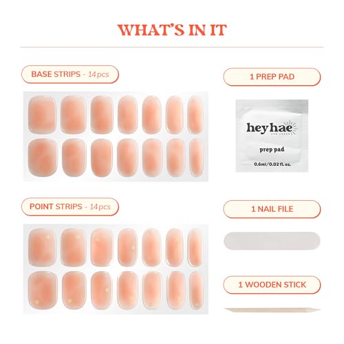 Semi Cured Gel Nail Strips | No LED Lamp Needed | Summer, Solid, Orange | Easy Apply & Remove, Salon Quality | Includes 28 Strips, 1 Prep Pads, Nail File & Wooden stick - Hey, Apricot Syrup