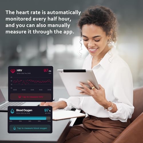 AMOVAN Smart Ring Health Tracker, Fitness Sleep Heart Rate Blood Oxygen Tracker Smart Ring, Water Resistant Bluetooth Fitness Tracker Rings