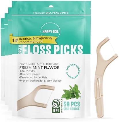 Biodegradable Floss Picks (200pcs) - Natural Dental Floss - Nontoxic Plant Based Floss Sticks for Adults & Kids - Vegan Tooth Pick Flossers - Single Thread Mint